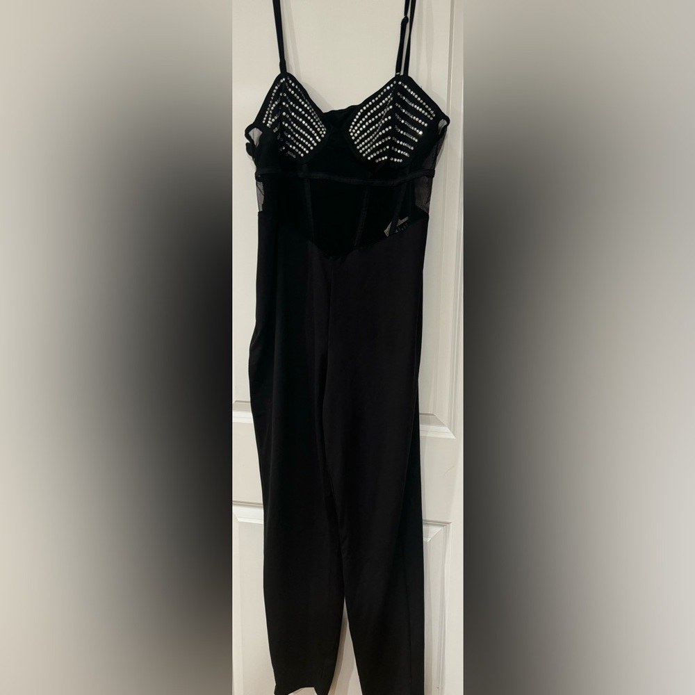 Plus Contrast Mesh Bustier Cami Unitard Jumpsuit